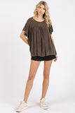 Mittoshop Mineral Washed Round Neck Ruffle Sleeve Blouse