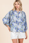 Mittoshop Flower Print Batwing Sleeve Button Down Blouse