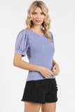 Mittoshop Mineral Wash Puff Sleeve Rib Knit T-Shirt