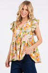 Mittoshop Floral V-Neck Ruffled Cap Sleeve Blouse