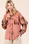 Mittoshop Button Down Contrast Plaid Patchwork Shacket