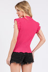 Ces Femme Texture Mock Neck Ruffle Cap Sleeve Blouse