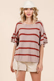 Mittoshop Striped Flounce Sleeve Knit Top