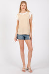 Ces Femme Contrast Ruffled Sleeve Blouse