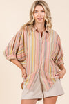 Mittoshop Striped Bubble Sleeve Button Down Shirt