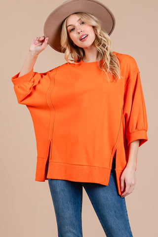 Ces Femme Side Slit Drop Shoulder Puff Sleeve Sweatshirt