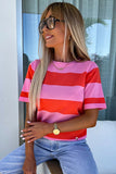 Color Block Round Neck Half Sleeve Top