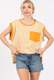 Ces Femme Side Slit Striped Cap Sleeve T-Shirt