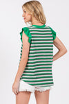 Ces Femme Striped Round Neck Ruffled Cap Sleeve Top