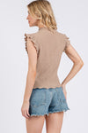 Ces Femme Texture Mock Neck Ruffle Cap Sleeve Blouse