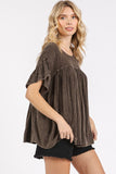 Mittoshop Mineral Washed Round Neck Ruffle Sleeve Blouse