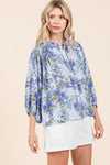 Mittoshop Flower Print Batwing Sleeve Button Down Blouse